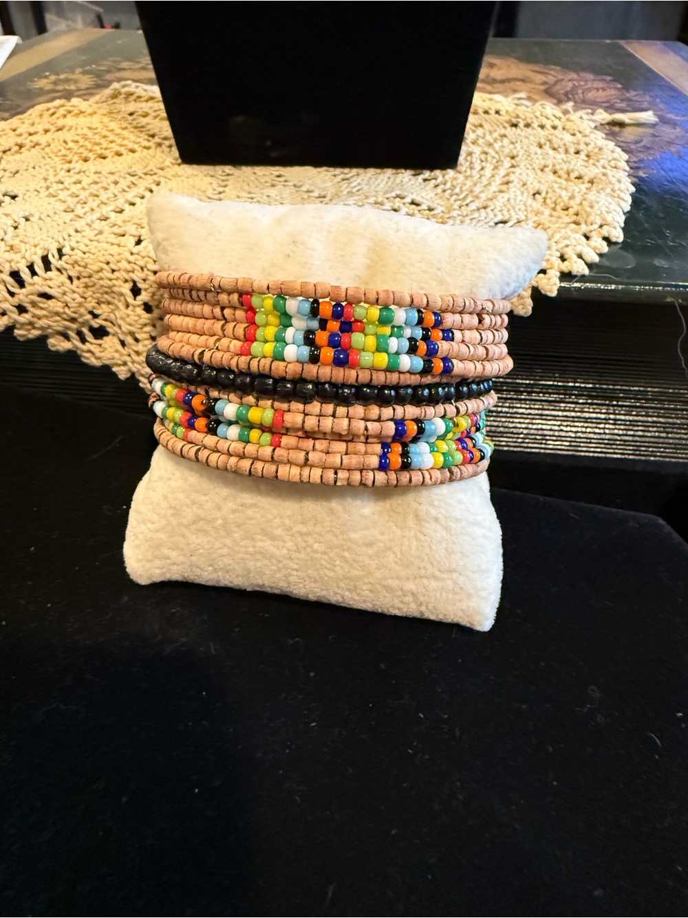 Bohemian Beaded Wrap Bracelet - Multicolor Seed Beads on Tan
